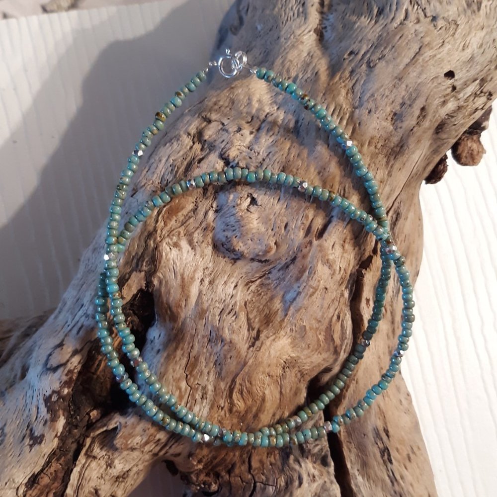 Turquoise Picasso Bead Necklace 19"
